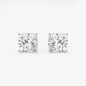 4.00 Cushion E VS1 Lab Grown Diamond Studs IGI Certified 14k White Gold - Picture 1 of 9