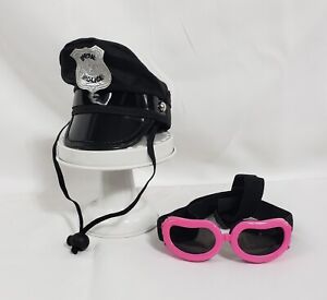 Small Dog Police Hat & Pink Goggles Adjustable Chihuahua Biker Motorcycle