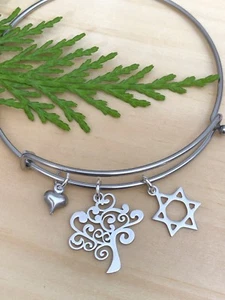 Brazalete expandible estilo abierto estilo abierto estrella de David y árbol genealógico - Imagen 1 de 9