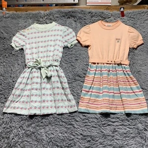 LOTE DE 2 HEALTH-TEX Vestido Floral Pastel Vintage Mangas Cortas NIÑAS AÑOS 70 6X - Imagen 1 de 13