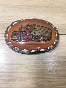 Vintage Leather Tony Lama Trucker's Belt Buckle Oval big rig - Picture 1 of 2