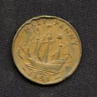 1951 Half Penny Coin King George Vi Great Britain Uk Vintage Poor Condition