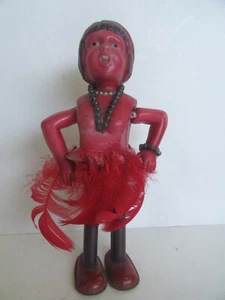 Vintage Celluloid Japan Hula / Flapper Girl w/ Feathers Wind Up Toy (Works) - Picture 1 of 24
