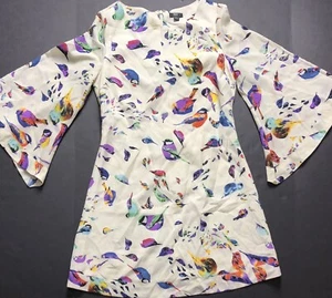JARLO Dress UK 10/ Small Yellow Cream Watercolor Birds Spring USA Summer C59 - Picture 1 of 5
