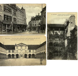 3 antique Beaune France postcards RPPC Hotel de Ville Rochepot street view  U - Picture 1 of 9
