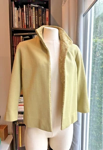 Vintage 60s Pale Avocado Green Wool Cardigan 3/4 Sleeves Size S-M - Picture 1 of 10