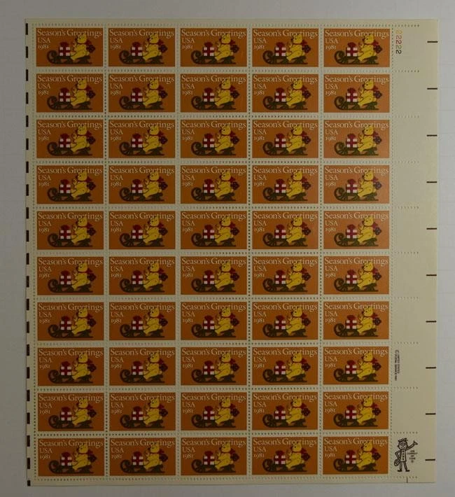 US SCOTT 1940 SEASON GRETINGS 1981 SHEET OF 50 STAMPS 20 CENTS FACE MNH - Image 1 of 1