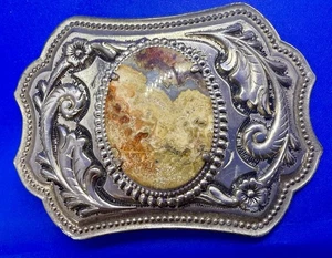 Crazy Lace Agate? Cabochon Cab Stone Centerpiece on Western Belt Buckle - Picture 1 of 18