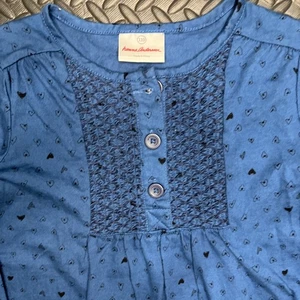Hannah Anderson Girls Dress 110 US Size 5 Blue Hearts Buttons Long Sleeve Ruffle - Picture 1 of 8