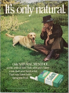 Anuncio impreso de cigarrillos mentolados Salem Vintage 1972 sabor natural perro - Imagen 1 de 1