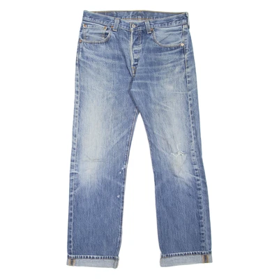 LEVI'S 501 Jeans Distressed Mens Blue Regular Straight Stone Wash W32 L28 - Image 1 of 4