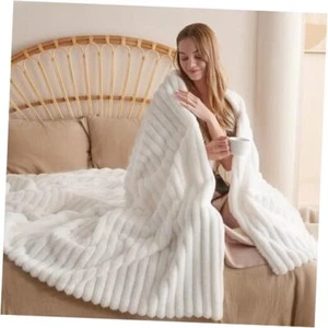 Throw Blanket for Couch Sofa Bed,Faux Fur Fluffy & Warm Fuzzy 86"x95" White - Picture 1 of 8