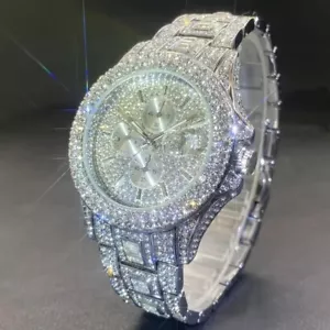 Reloj Hip Hop Lujo Ice Out Para Hombre Iced Bling Plata Diamante 3 Bar SÚPER BRILLO - Imagen 1 de 7