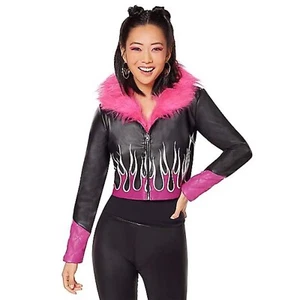 Bratz Dolls Moto Jacket Size Youth S Flame Faux Fur Faux Leather Costume NEW - Picture 1 of 8