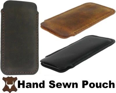 HAND STITCHED DURABLE GENUINE LEATHER CASE COVER SLEEVE POUCH FOR APPLE IPHONE - Image 1 of 4