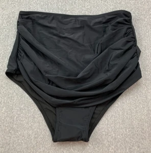 Coco Pear High Waisted Side Shirred Bikini Tankini Swimsuit Bottoms L Black - Picture 1 of 13