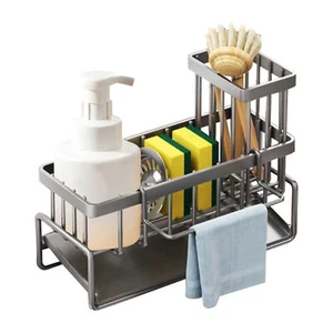 Kitchen Sink Caddy Storage Organizer Steel Sponge Soap Brush Holder Drain Rack - Picture 1 of 14