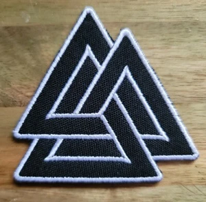 VALKNUT TRIANGLE PATCH iron-on embroidered NORSE VIKING ODIN PAGAN SYMBOL BLACK - Picture 1 of 1