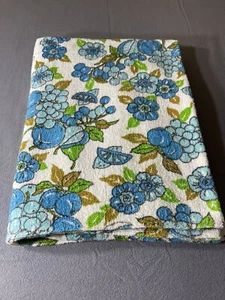 Vintage Blue Fruit & Flower 60s Extra Large Terry Tablecloth MCM 56” x 76” - Picture 1 of 2