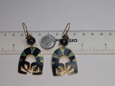 LAUREL BURCH GOLDTONE COLOR ENAMEL LIZARD SPIRIT HOOK EARRINGS 1 X 2 1/4" - Image 1 of 3