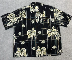 BANANA CABANA 2XL Hawaiian Shirt 100% SILK Black Palms Floral - Picture 1 of 8