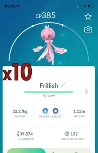10x Frillish Female Pokemon Konvolut!! Gute Chance auf Glück und gute IVs!! Go - Bild 1 von 1