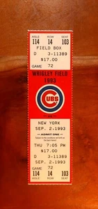 Boleto de los Cachorros Sammy Sosa 1ª Carrera HR vs. Mets/Muescas 1ª Temporada 30-HR Temporada 1993 Casi Nuevo+ - Imagen 1 de 10