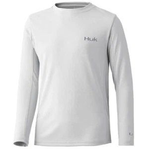 Huk Icon X Long Sleeve Kid's Tech Shirt, White, Medium - Picture 1 of 2