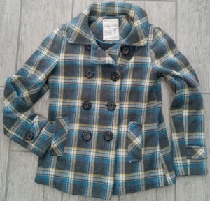 Aeropostale Pea Coat Women's Small Wool Blend Double Breasted Blue White Plaid - Picture 1 of 7