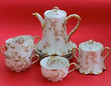 Antique Haviland Limoges 12-Piece Lot Teapot Cups Saucers Pink ROSES Gold AS-IS