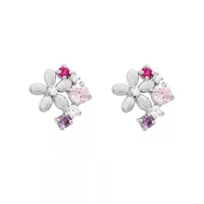 Pretty Flower Design 0.35 TCW Simulated Multi Color Gemstone Women's Earrings - Image 1 of 4