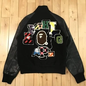 NFS limited Leather sleeve varsity jacket BAPE NIGO Black A Bathing Ape Size M - Picture 1 of 10