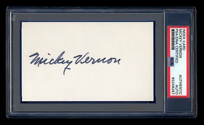 MICKEY VERNON SIGNED MINT INDEX CARD PSA/DNA AUTO ALL STAR 2 TIME BATTING CHAMP - Image 1 of 2
