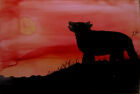 Aceo art PRINT howling dog silhouette sunset by Lynne Kohler 2.5x3.5&quot;