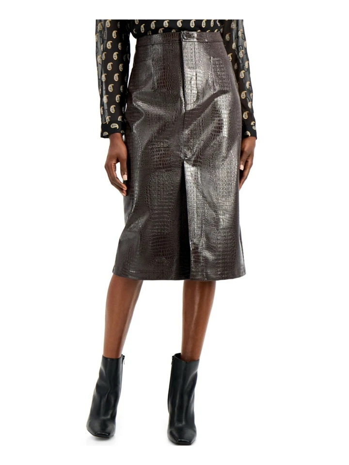 Falda lápiz INC para mujer marrón talla 4 imitación cuero abertura frontal en relieve $79 167 Foto 1 de 1