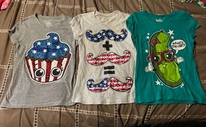 Justice Girls Size 10 Lot of 3 Food American Fun Cute tops shirts - Picture 1 of 4