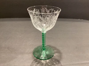 Central Glass Harding 5 1/4" crystal and green Cocktail Goblet (8 available) - Picture 1 of 5