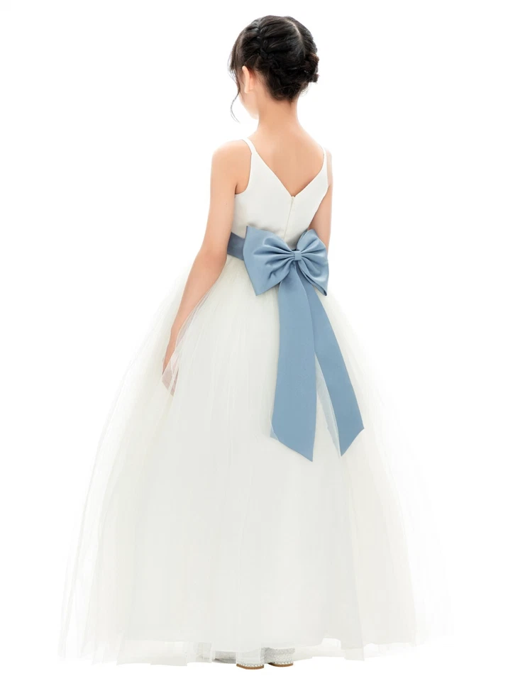 V-Neck Tulle Flower Girl Dress with Tiebow Sash Birthday Dress Party Dresses - Image 1 of 1