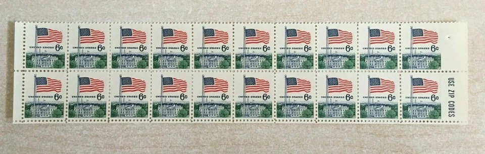 #1338 6c FLAG Zip block of 20 WITH RIGHT MARGIN COMPLETELY IMPERF Mint NH OG - image 1 of 1