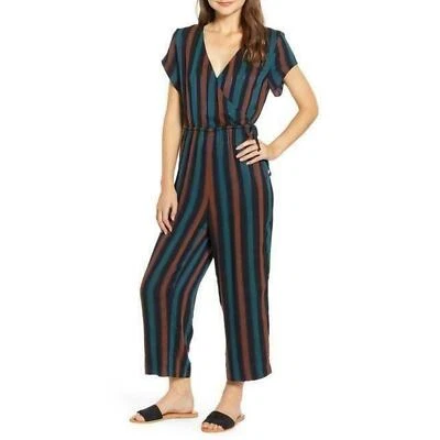 Madewell Women 4 Kent Striped Jumpsuit Wrap Front Wool Blend Short Sleeve - Image 1 of 4