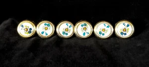 Drawer Pulls 1 1/4" Ceramic and Brass White and Blue Flowers - Picture 1 of 5