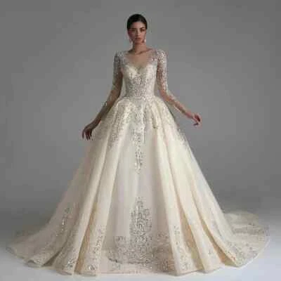Luxury Ball Gown Wedding Dresses Lace Appliques Beaded Sequined Bridal Gowns- - Image 1 of 4