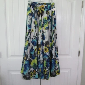 Cupio Maxi Skirt Size Small Long Full Blue Yellow Floral Pull on Elastic NEW - Picture 1 of 9