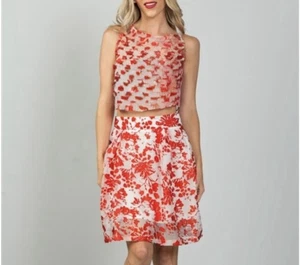 Beulah Style High Waisted Hot Red/White Floral Embellished Skirt, Sz Large NWT - Picture 1 of 13