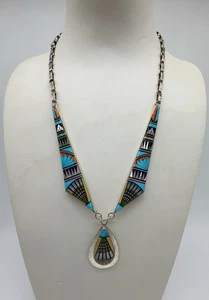 Ronnie Ramil Glodove Sterling Multi-Stone Micro Inlay Necklace 35.5g #341 - Picture 1 of 19
