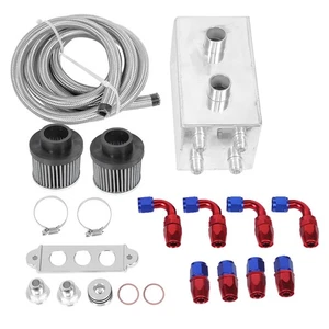 Ι Silver Car Oil Catch Can Kit Breather Box 4 Port Universal Modification - Picture 1 of 12