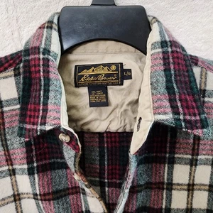 Vtg Warm Eddie Bauer Wool Tartan Plaid Button Up Cozy Durable Check Measurement - Picture 1 of 7