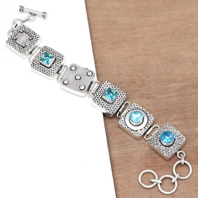 London Blue  Topaz Sterling  Bracelet Gemstone Handmade 7-8" Jewelry - Image 1 of 4