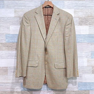 Coppley 100% Silk Dobby Minelli Sport Coat Beige Plaid Two Button Mens 40R - Picture 1 of 7