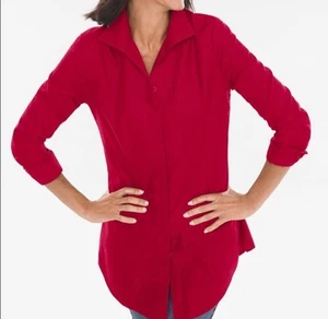 Chico’s No Iron Satin Leopardenmuster Button Down Tunika Top • Gr. 1 (Gr. 8/10) - Bild 1 von 6